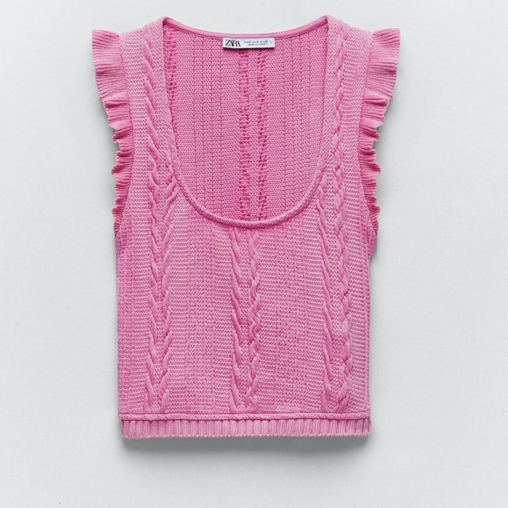 ZARA pink ruffle knit top